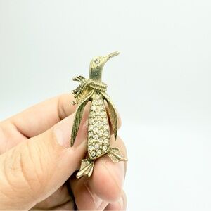 Vintage Clear Rhinestone Gold-tone Penguin Brooch